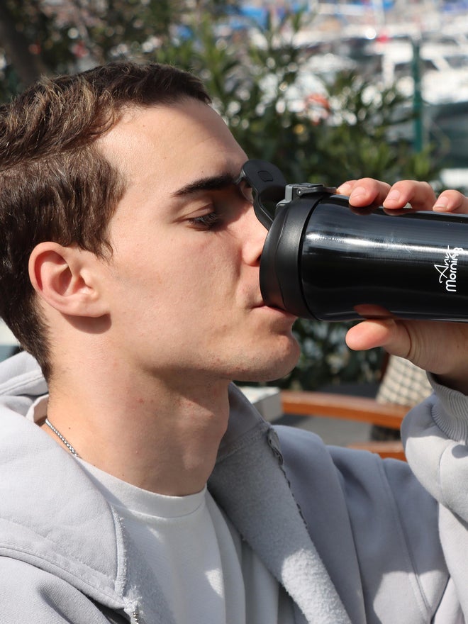 Any Morning Insulated Stainless Steel Travel Coffee Mug with Lid and Straw 400ml Black - Image 3