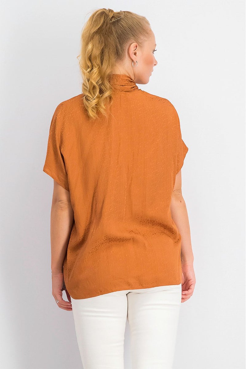 MANGO Women Draped Blouse, Caramel - Image 4