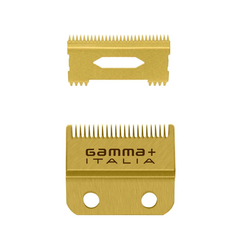 GAMMA Replacement Fixed Gold Titanium Fade Hair Clipper Blade with Moving Gold Titanium Slim Tooth Cutter Set