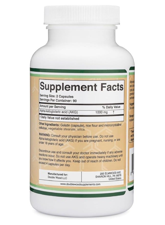 Double Wood Supplements حمض ألفا كيتوجلوتاريك (AKG) 1000 مجم لكل جرعة 180 كبسولة - Image 2
