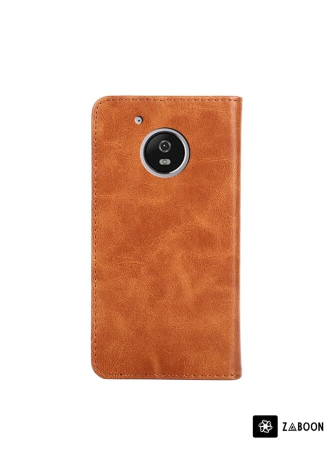 Zaboon - Protective Case For Motorola Moto G5 Plus Non-Magnetic Retro Texture Horizontal Flip Leather Case with Holder & Card Slots & Wallet - Image 1