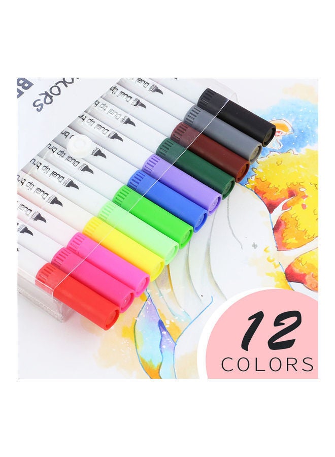 NIBEMINENT 12-Piece Watercolour Fine Liner Dual Tip Brush Pen Set Multicolour - Image 1