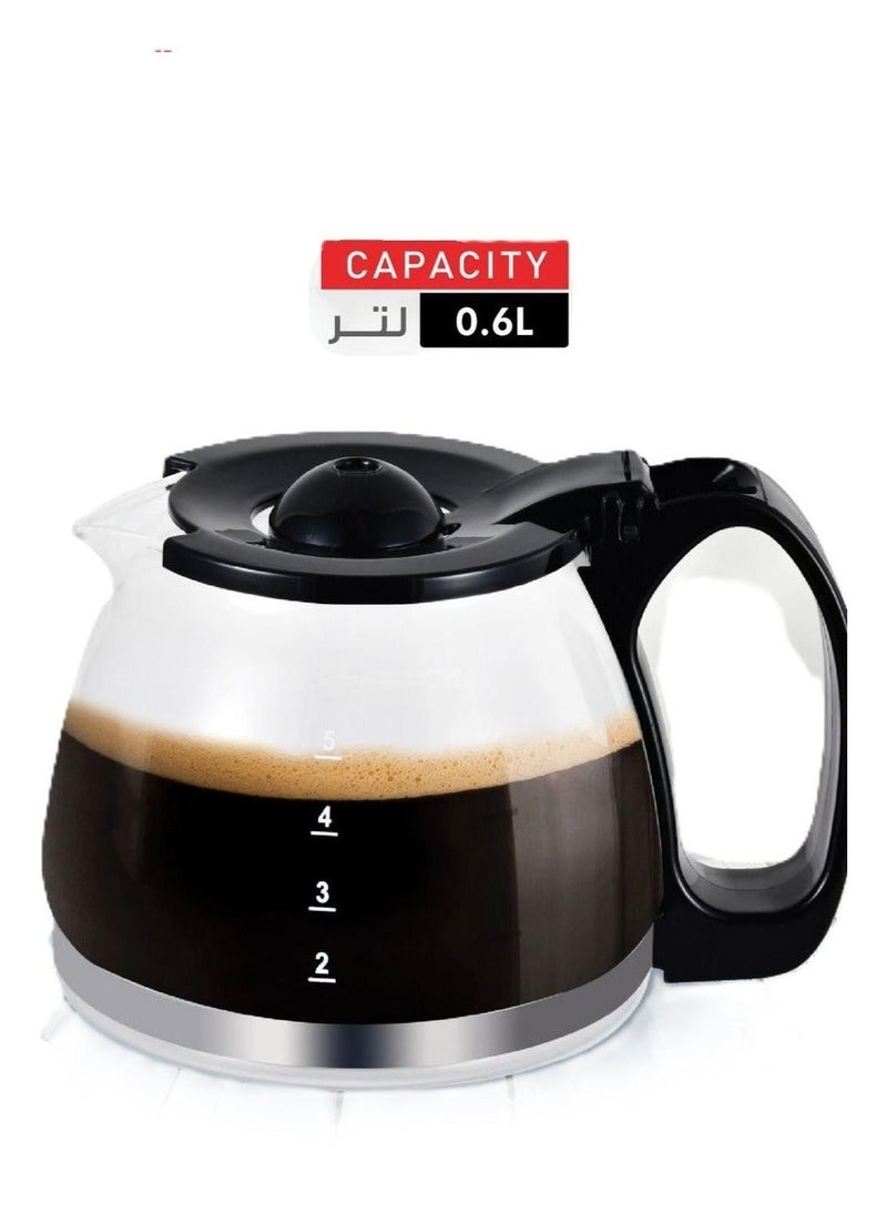 ال سي إبريق قهوة زجاجي سعة 0.6 لتر بمقبض مقاوم للحرارة وفوهة مانعة للتنقيط لآلات القهوة والاستخدام المنزلي