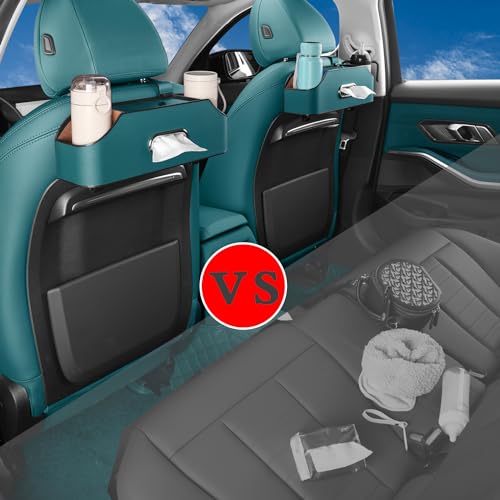 HALOYIVGO Car Seat Back Organizer - Stylish & Functional Storage for Family Adventures - Cup Holders, Tissue Box & Hooks - Perfect for Kids, Road Trips & Travel (Navy Blue) - Image 4
