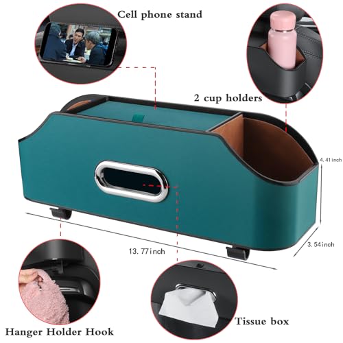 HALOYIVGO Car Seat Back Organizer - Stylish & Functional Storage for Family Adventures - Cup Holders, Tissue Box & Hooks - Perfect for Kids, Road Trips & Travel (Navy Blue) - Image 5