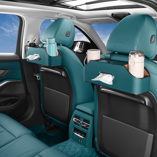 HALOYIVGO Car Seat Back Organizer - Stylish & Functional Storage for Family Adventures - Cup Holders, Tissue Box & Hooks - Perfect for Kids, Road Trips & Travel (Navy Blue) - Image 2