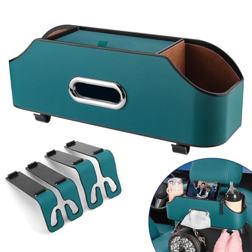 HALOYIVGO Car Seat Back Organizer - Stylish & Functional Storage for Family Adventures - Cup Holders, Tissue Box & Hooks - Perfect for Kids, Road Trips & Travel (Navy Blue) - Image 1