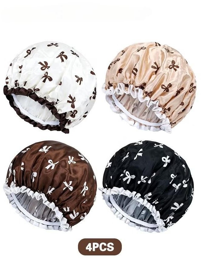 4Pcs Double Waterproof Shower Caps, Elastic Reusable Bathing Cap Printed Shower Hat Bath Hat Beauty Salon Spa Shower Cap for Women Girls - Image 1