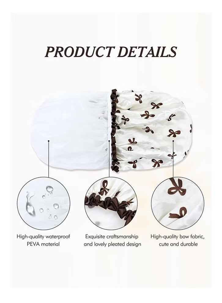 4Pcs Double Waterproof Shower Caps, Elastic Reusable Bathing Cap Printed Shower Hat Bath Hat Beauty Salon Spa Shower Cap for Women Girls - Image 3