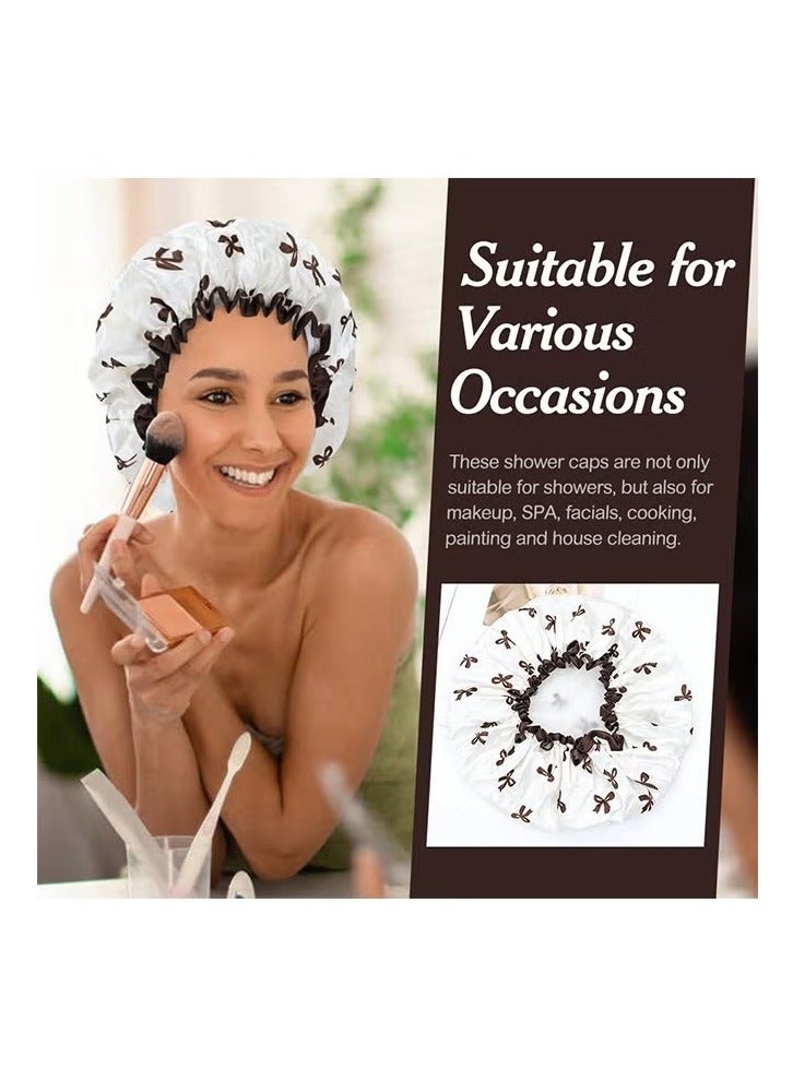 4Pcs Double Waterproof Shower Caps, Elastic Reusable Bathing Cap Printed Shower Hat Bath Hat Beauty Salon Spa Shower Cap for Women Girls - Image 4
