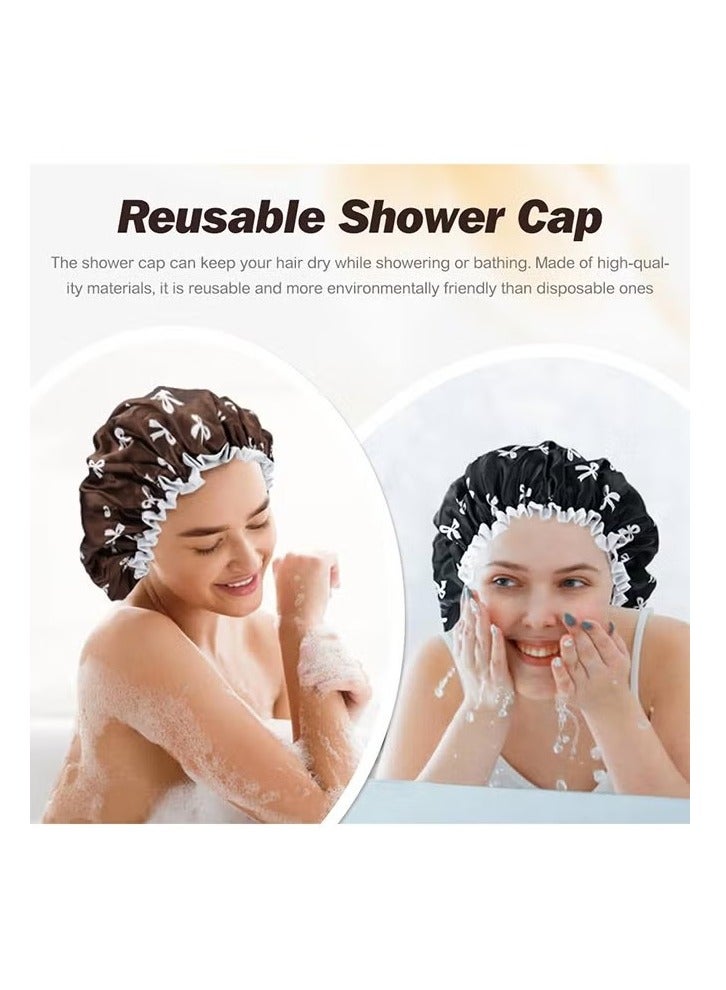 4Pcs Double Waterproof Shower Caps, Elastic Reusable Bathing Cap Printed Shower Hat Bath Hat Beauty Salon Spa Shower Cap for Women Girls - Image 2