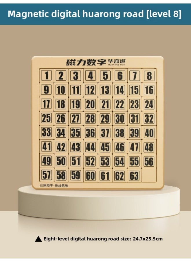 Huarong Road Sliding Puzzle Digital Special Primary School Students Hualong Three Kingdoms Children's Educational Toys Competition Magnetic Number HB-Color:[64 Grids] Magnetic Digital Huarong Road (level 8)  - Image 1