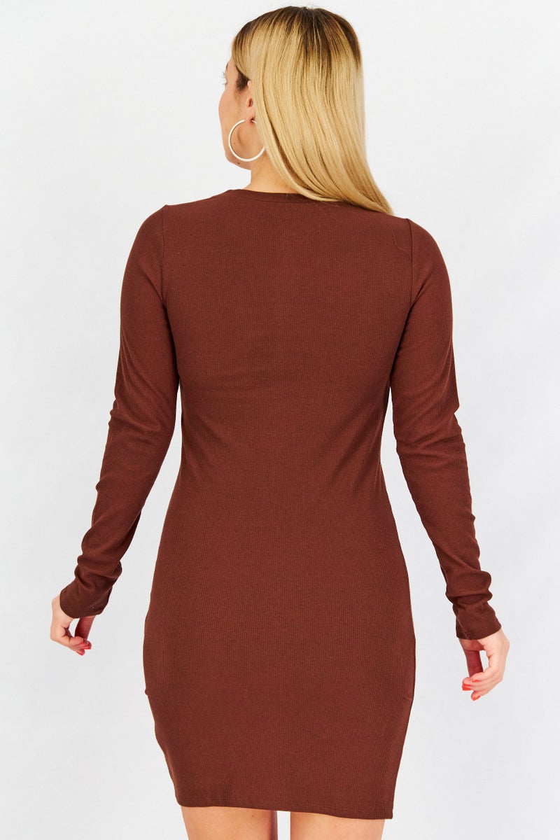 STEVE MADDEN BB Dakota by Steve Madden Women Asymmetrical Ruched Detail Mini Dress, Brown - Image 4