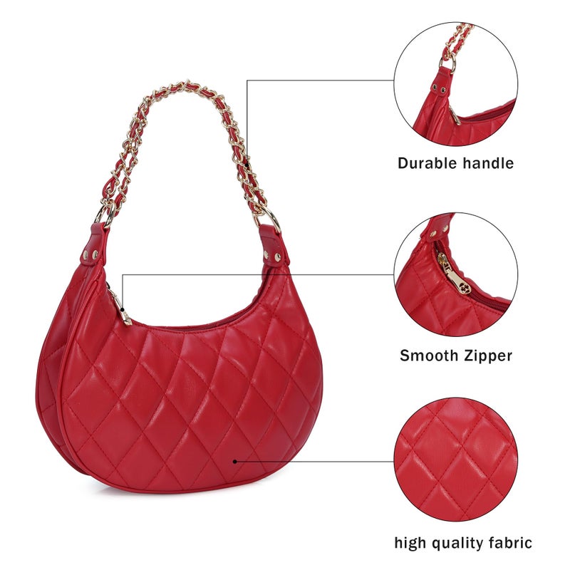 Chinllo Purse Quilted Shoulder bag for women, Cute Mini Clutch Zipper Hobo Tote Handbags - Image 3