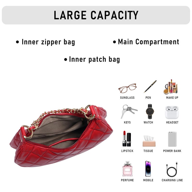 Chinllo Purse Quilted Shoulder bag for women, Cute Mini Clutch Zipper Hobo Tote Handbags - Image 4