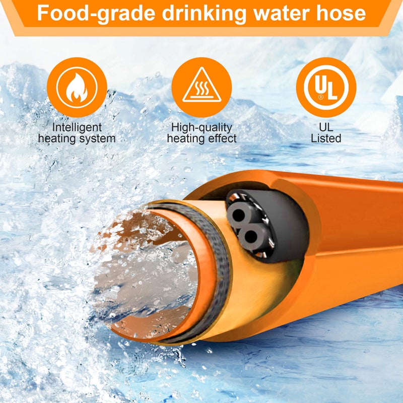 Ficstar 20FT Heated Water Hose for RV, Heated Drinking Water Hose Antifreeze to -45Â°F, Water Heater Thermostat with Self-regulating Function, 5/8" I.D. with 3/4" GHT Adapter, Lead and BPA Free,No Odor - Image 4