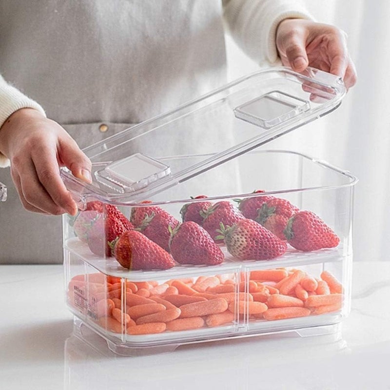 SANNO Fridge Food Storage Containers Produce Saver FreshWorks Produce Food Storage Container Bin Stackable Refrigerator Kitchen Organizer Keeper, with Removable Drain Tray to Keep Fresh - Image 3