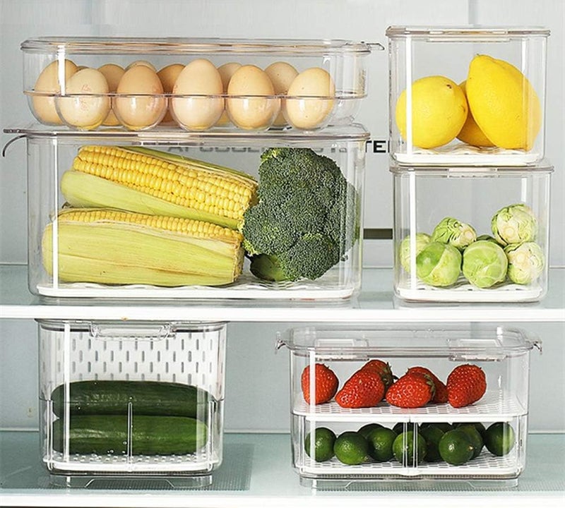 SANNO Fridge Food Storage Containers Produce Saver FreshWorks Produce Food Storage Container Bin Stackable Refrigerator Kitchen Organizer Keeper, with Removable Drain Tray to Keep Fresh - Image 4