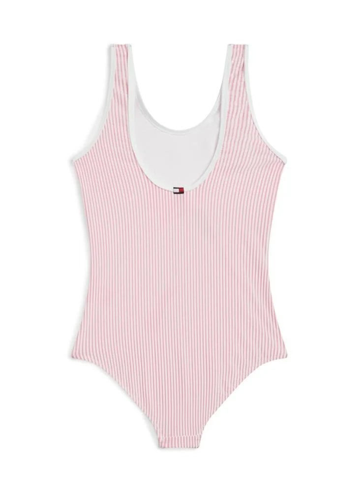 Tommy Hilfiger Rose Petal Ithaca Logo Embroidery Seersucker Swimsuit for Women | Best Price UAE