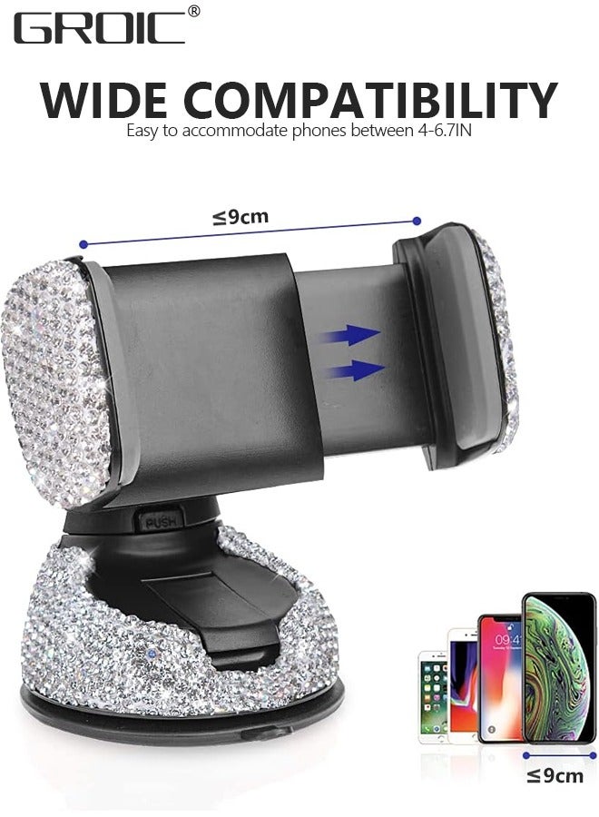 GROIC Dashboard Phone Holder Bling Phone Mount for Car,Car phone holder Mount with One More Air Vent Base,Phone Holder Car Accessories,Universal Car Phone Holder Mount for Windshield and Air Vent,White  - Image 3