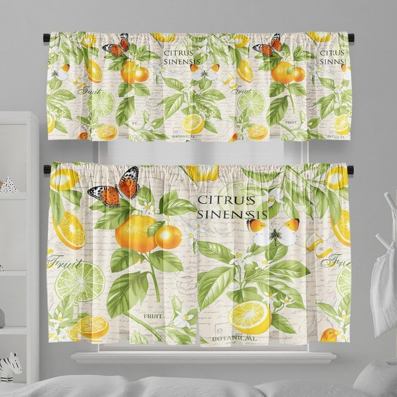 TQFZP Spring Lemons Kitchen Curtains Short and Valance Set Watercolor Yellow Vintage Fabric Curtain Drapes Cafe Curtains Valance for Home Decor - Image 5