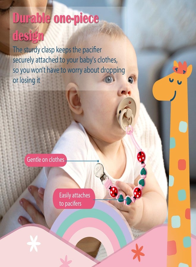 BIGSPINACH Silicone Pacifier Clips for Boys & Girls – Personalized Pacifier Holder;Neutral & Cute Pacifier Clips for Babies;Teething, Soothies – BPA-Free, Durable & Soft (Pink) - Image 2