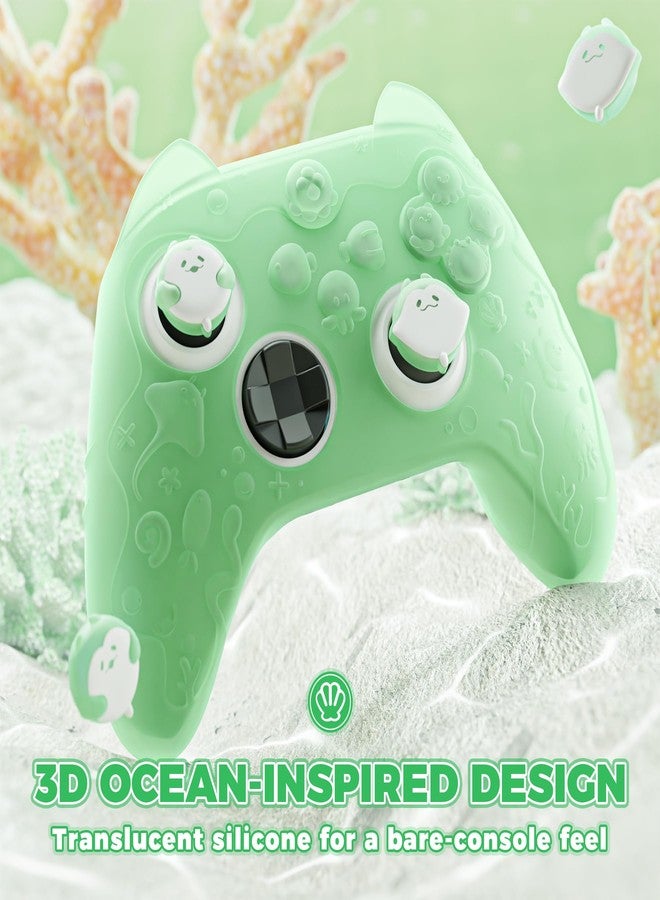 playvital Controller Cover for Xbox Series X/S Joystick Silicone Case Grip Non-Slip & Analog Thumb Grips Covers & Stickers, Cute Protective Accessories, Semi-Transparent Pastel Green - Image 2