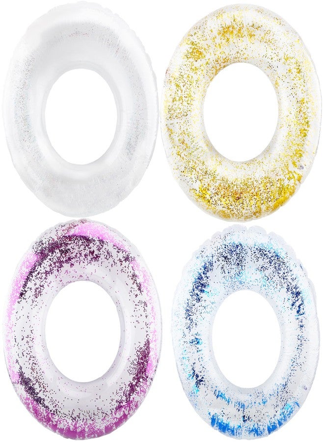 Feradny 4 Pack Pool Float Rings Inflatable Pool floaties for Kids Glitter Multicolor Swim Tube Pool Floaties for Kids Summer Outdoor Floats - Image 2