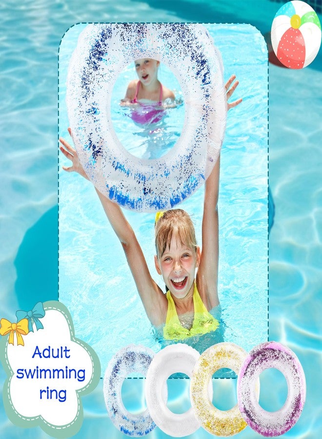 Feradny 4 Pack Pool Float Rings Inflatable Pool floaties for Kids Glitter Multicolor Swim Tube Pool Floaties for Kids Summer Outdoor Floats - Image 4