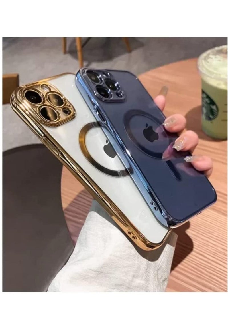 Raxoom Luxury Plating Clear Magnetic For Magsafe Wireless Charge Case Compatible With IPhone 14 Pro|14 Pro Max Soft Silicone Ultraslim Edges Protective TPU PC Hybrid Case(Blue Pro Max) - Image 5