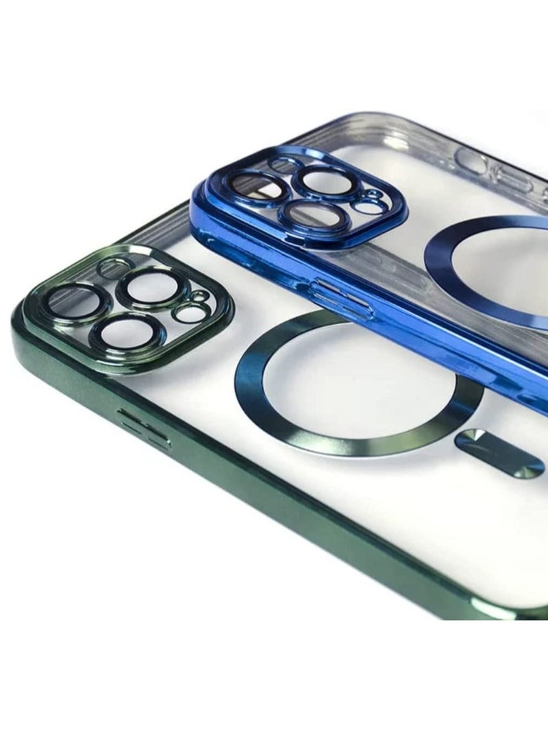Raxoom Luxury Plating Clear Magnetic For Magsafe Wireless Charge Case Compatible With IPhone 14 Pro|14 Pro Max Soft Silicone Ultraslim Edges Protective TPU PC Hybrid Case(Blue Pro Max) - Image 2