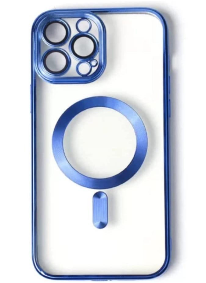 Raxoom Luxury Plating Clear Magnetic For Magsafe Wireless Charge Case Compatible With IPhone 14 Pro|14 Pro Max Soft Silicone Ultraslim Edges Protective TPU PC Hybrid Case(Blue Pro Max) - Image 1