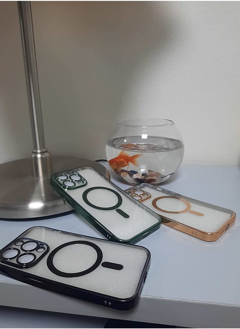 Raxoom Luxury Plating Clear Magnetic For Magsafe Wireless Charge Case Compatible With IPhone 14 Pro|14 Pro Max Soft Silicone Ultraslim Edges Protective TPU PC Hybrid Case(Blue Pro Max) - Image 4