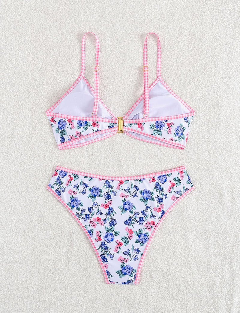 Tainehs Women's Two Piece Bikini Sets O Ring Front Top Ditsy Floral Triangle Swimsuits Cheeky Bathing Suit - Image 5