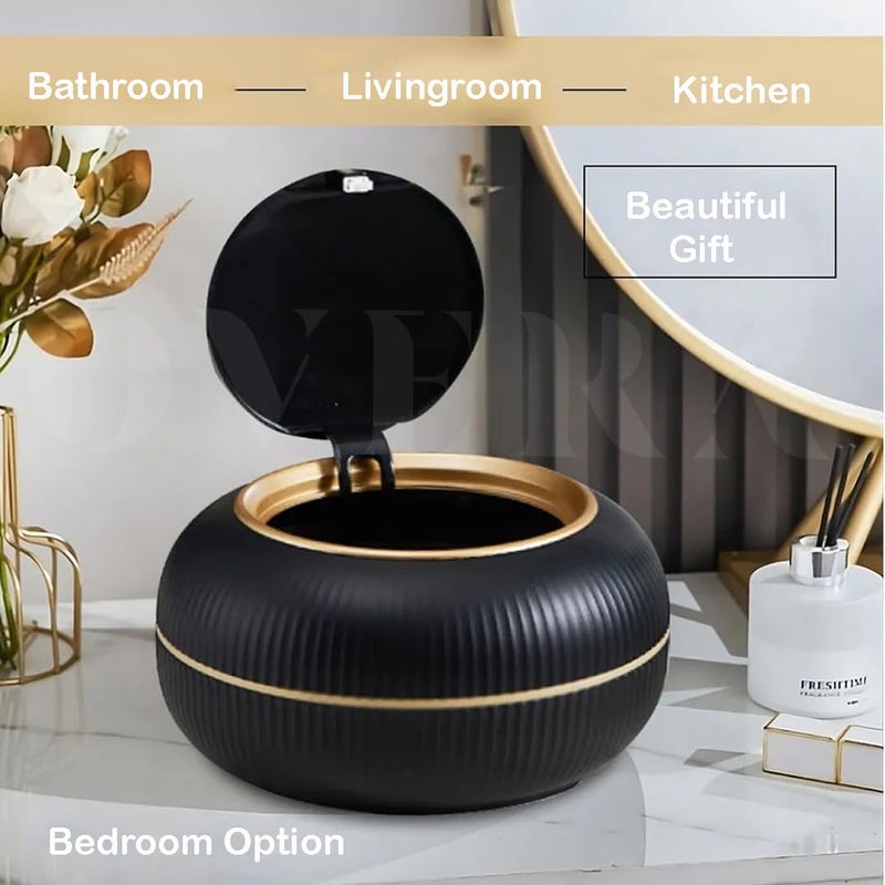 overa Plastic Mini Office Desktop Dustbin Household Cute Mini Waste Press Type storage Bin Bedroom Office Small Storage Bucket Dustbin Creative Bucket Storage Box Black - Image 3