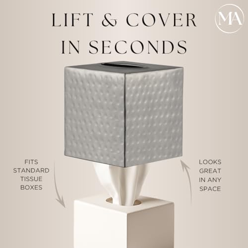 Monarch Abode Hand Hammered Tissue Box Cover Square, Pewter Tissue Holder for Bathroom, Square Metal Dresser Accessories for Home, Decorative Tissue Box Holder, Pewter Handcrafted Tissue Cover - Image 2