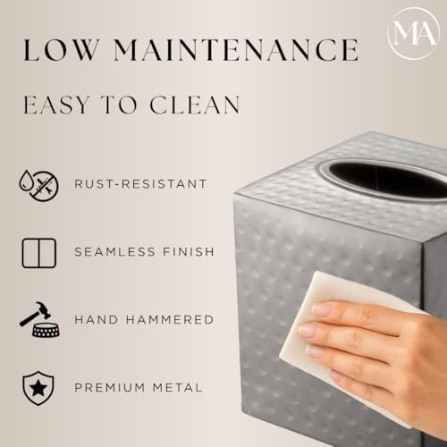 Monarch Abode Hand Hammered Tissue Box Cover Square, Pewter Tissue Holder for Bathroom, Square Metal Dresser Accessories for Home, Decorative Tissue Box Holder, Pewter Handcrafted Tissue Cover - Image 4