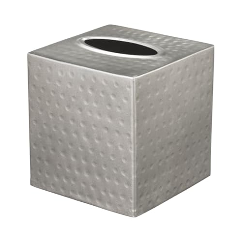 Monarch Abode Hand Hammered Tissue Box Cover Square, Pewter Tissue Holder for Bathroom, Square Metal Dresser Accessories for Home, Decorative Tissue Box Holder, Pewter Handcrafted Tissue Cover - Image 1
