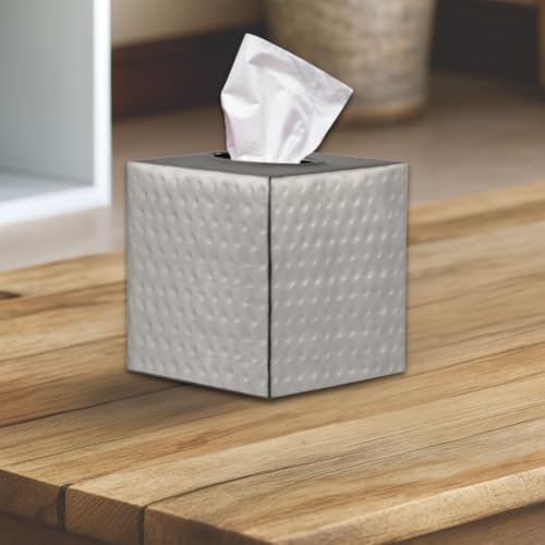 Monarch Abode Hand Hammered Tissue Box Cover Square, Pewter Tissue Holder for Bathroom, Square Metal Dresser Accessories for Home, Decorative Tissue Box Holder, Pewter Handcrafted Tissue Cover - Image 5