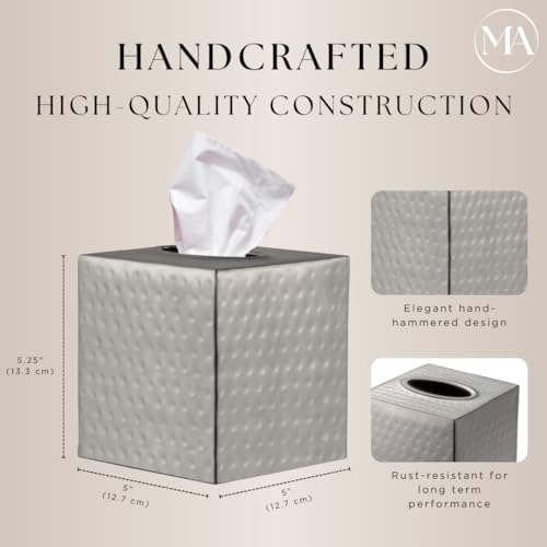 Monarch Abode Hand Hammered Tissue Box Cover Square, Pewter Tissue Holder for Bathroom, Square Metal Dresser Accessories for Home, Decorative Tissue Box Holder, Pewter Handcrafted Tissue Cover - Image 3