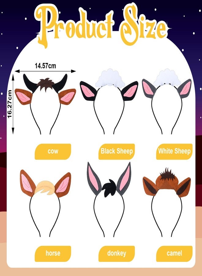 Giegxin 6 Pcs Nativity Felt Ear Headband for Christmas Cow Horse Camel Sheep Donkey Hair Hoops Photo Booth Props for Xmas Animal Religion Costume Party Favors Supplies - Image 2