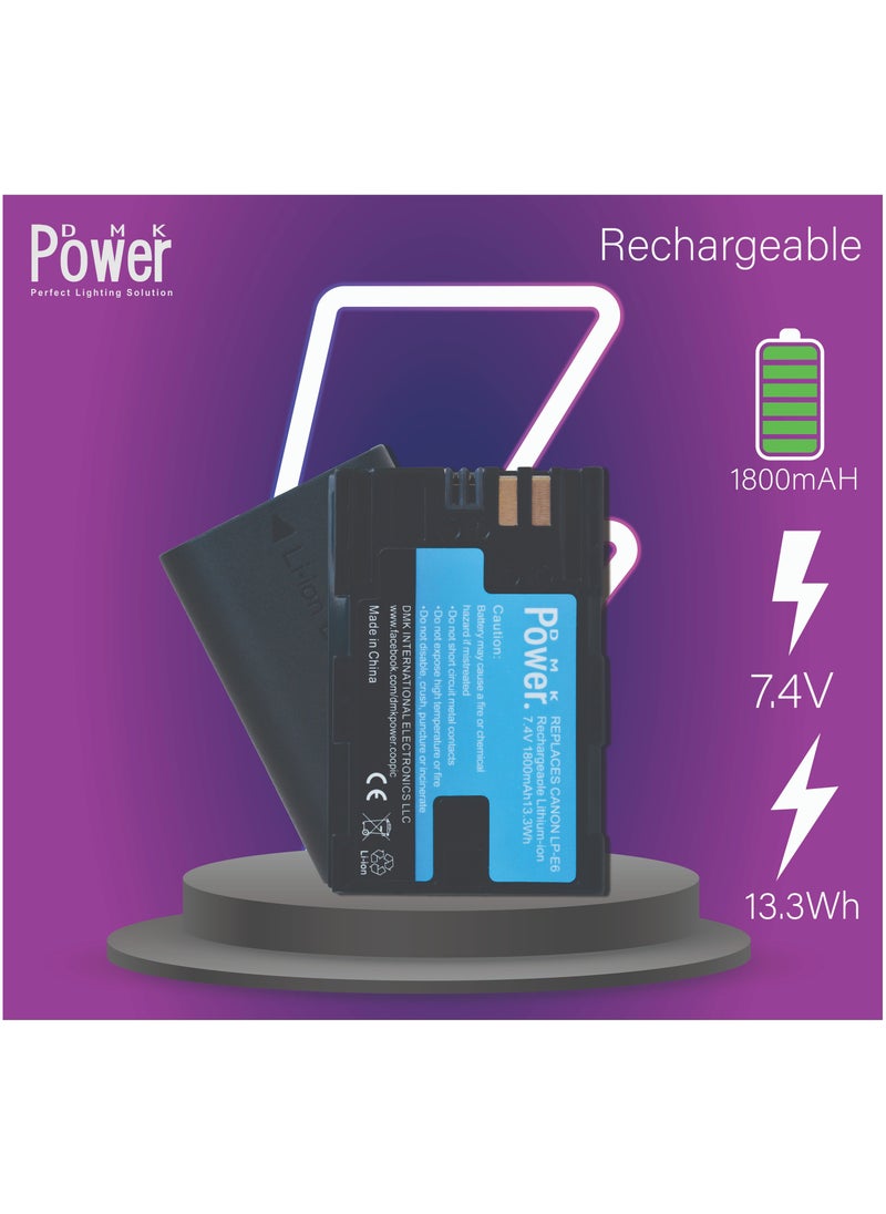 DMK Power DMK POWER LP-E6 LP-E6N 1800mAh Camera Battery Compatible with Canon EOS 5D Mark II Mark III Mark IV 5DS 5DS R 6D 60D 60Da 6D Mark II 7D 7D Mark II 70D 80D R XC10 XC15  - Image 2