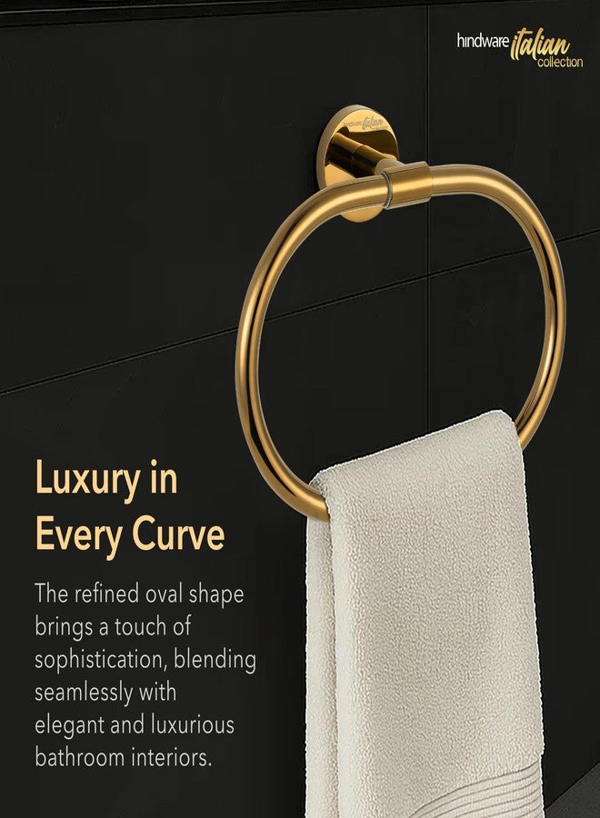 Hindware Italian Collection Towel Ring for Bathroom | PVD Coated Towel Ring for Wash Basin | Brass Wash Basin Ring Towel |Luxury Pure Gold Color Finish | Premium Bathroom Accessories Series - Image 5