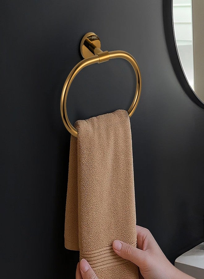 Hindware Italian Collection Towel Ring for Bathroom | PVD Coated Towel Ring for Wash Basin | Brass Wash Basin Ring Towel |Luxury Pure Gold Color Finish | Premium Bathroom Accessories Series - Image 1