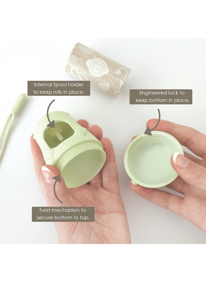 moodie Moodie Teddy Bear Diaper Bag Dispenser | Diaper Bag on the Go Dispenser w/Silicon Strap | 15 LAVENDER SCENTED Diaper Disposal Bags per Roll | Diaper bag essential items (SAGE GREEN)  - Image 3
