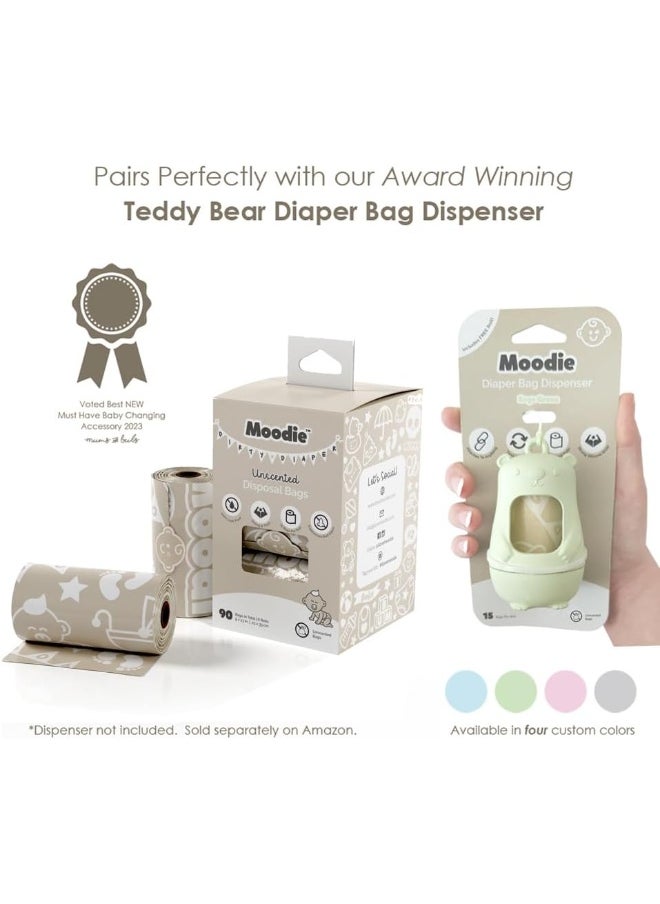 moodie Moodie Teddy Bear Diaper Bag Dispenser | Diaper Bag on the Go Dispenser w/Silicon Strap | 15 LAVENDER SCENTED Diaper Disposal Bags per Roll | Diaper bag essential items (SAGE GREEN)  - Image 5