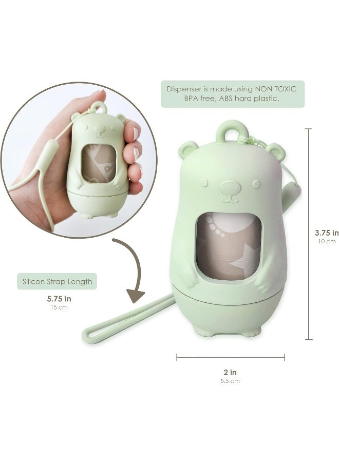 moodie Moodie Teddy Bear Diaper Bag Dispenser | Diaper Bag on the Go Dispenser w/Silicon Strap | 15 LAVENDER SCENTED Diaper Disposal Bags per Roll | Diaper bag essential items (SAGE GREEN)  - Image 2
