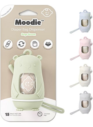 Moodie Teddy Bear Diaper Bag Dispenser | Diaper Bag on the Go Dispenser w/Silicon Strap | 15 LAVENDER SCENTED Diaper Disposal Bags per Roll | Diaper bag essential items (SAGE GREEN) - pzsku/ZF8F0DEA94977B4187F17Z/45/1746691568/71a83a75-428e-4e59-8c6f-8d3dc93b6807