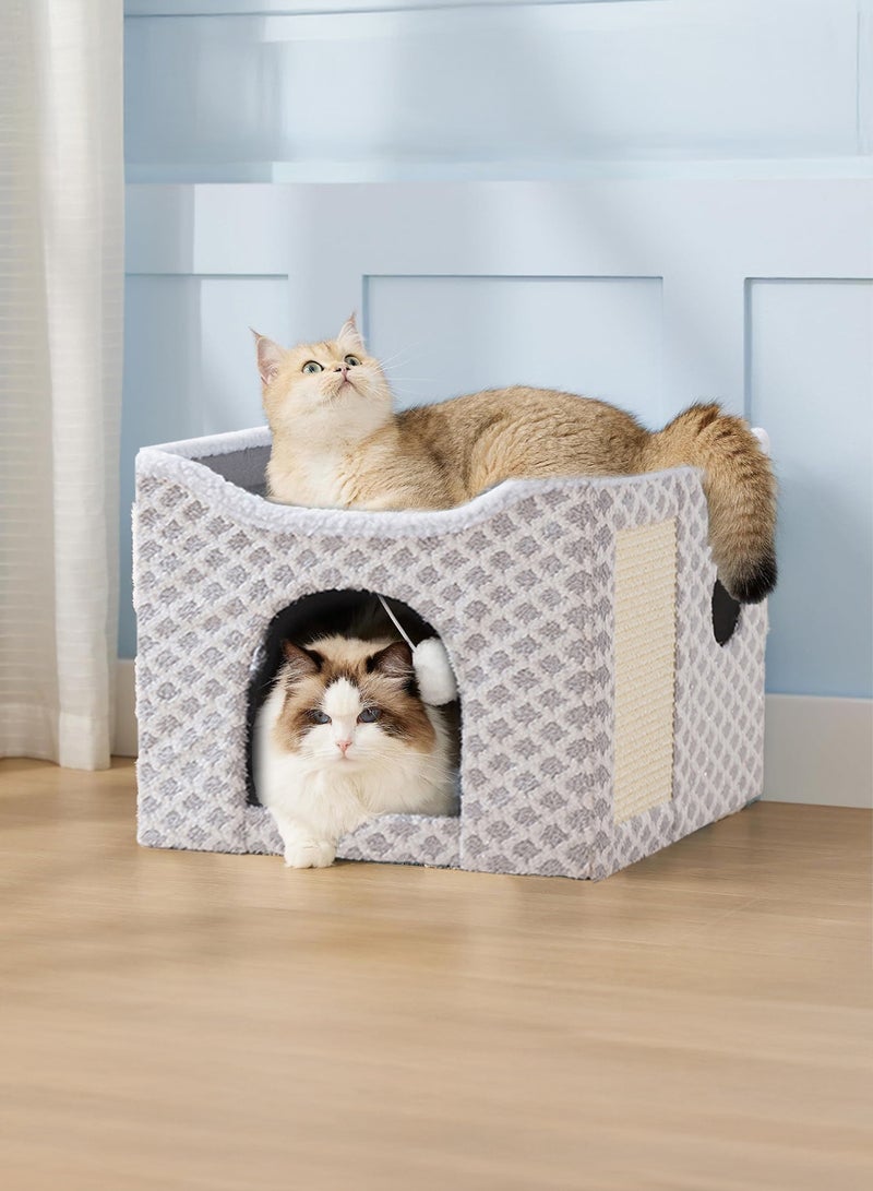 أسرّة قطط داخلية كبيرة، منزل قابل للطي للقطط، كهف للقطط، مخبأ للحيوانات الصغيرة، مكعب قطط في شقة للحيوانات الأليفة مع كرة ناعمة معلقة - Image 5