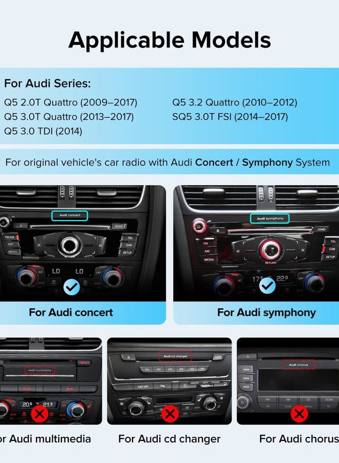 ApexNav 10.25 Inch Wireless CarPlay Stereo for Audi Q5 SQ5 2009-2017 with Audi Concert & Symphony (3GMMI) System | HD Touch Screen | Dual OS (OEM+Linux) Car Radio USB Video Playback Mirroring - Image 2